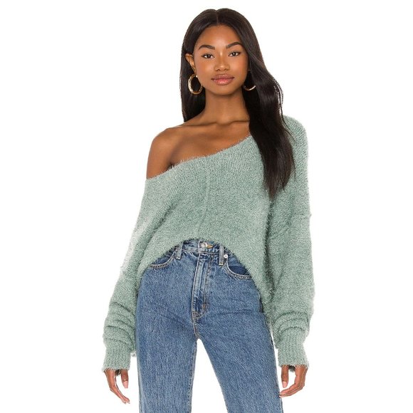 Free People Sweaters - NWT Free People green teal soft fuzzy oversized pullover sweater